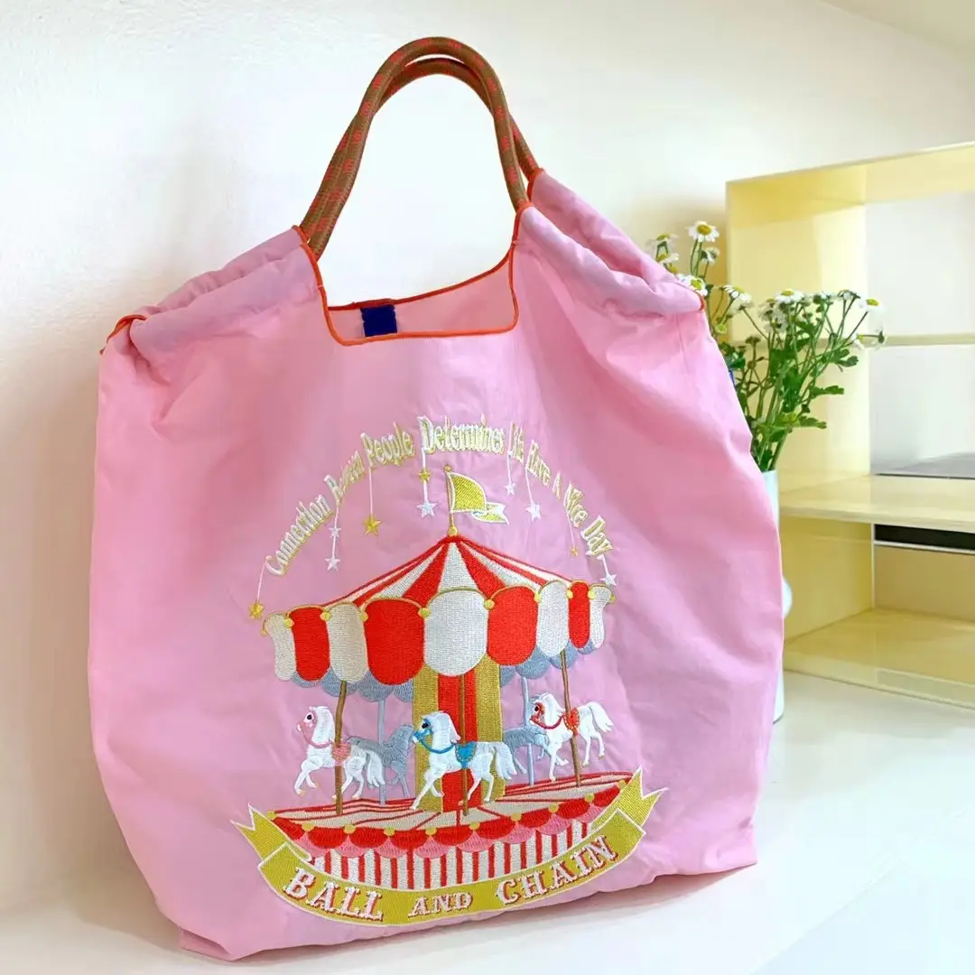 Pink Carousel Horse Embroidery Tote Bag — feature 6