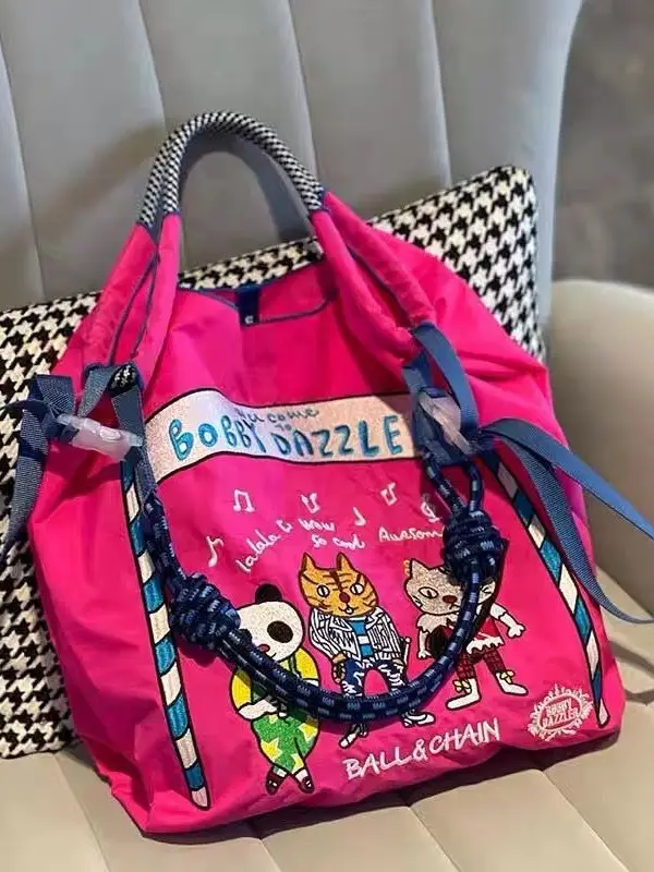 Large Embroidered Women's Black Canvas Tote Bag - Image 7