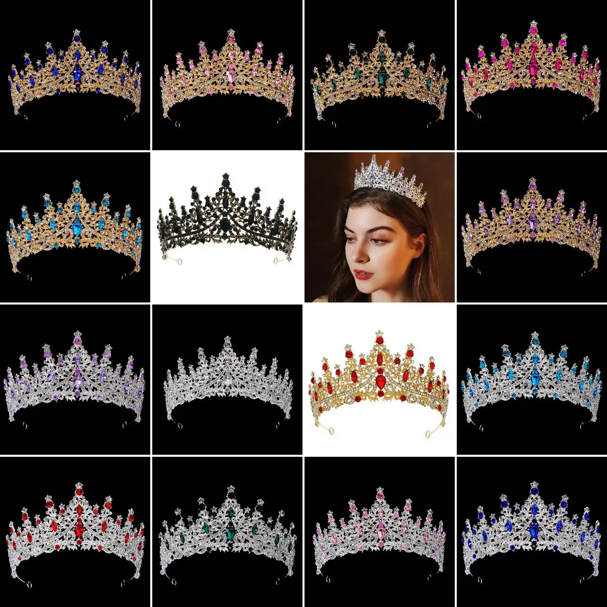 Black Rhinestone Bridal Crown 90g Alloy Diamond - Image 18