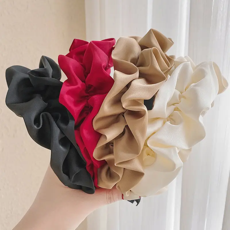Retro French Pleated Hair Band Red Black Beige Women - Image 6