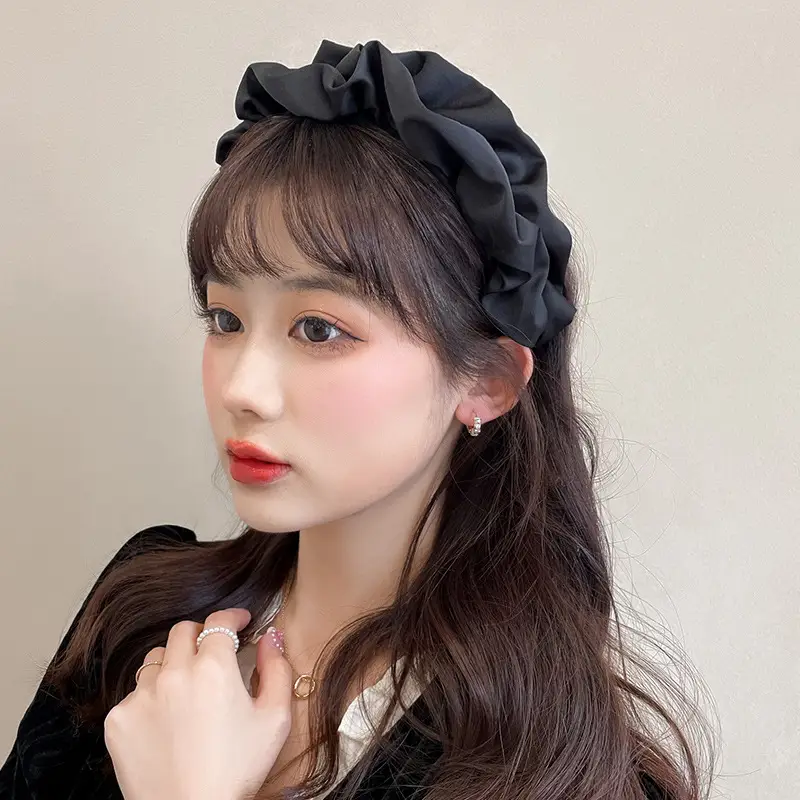 Retro French Pleated Hair Band Red Black Beige Women - Image 7