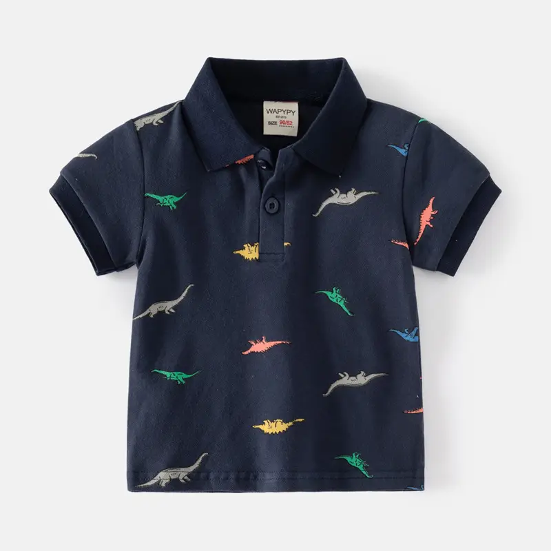 Kids Dinosaur Print Polo Shirt Set White Blue - Image 2