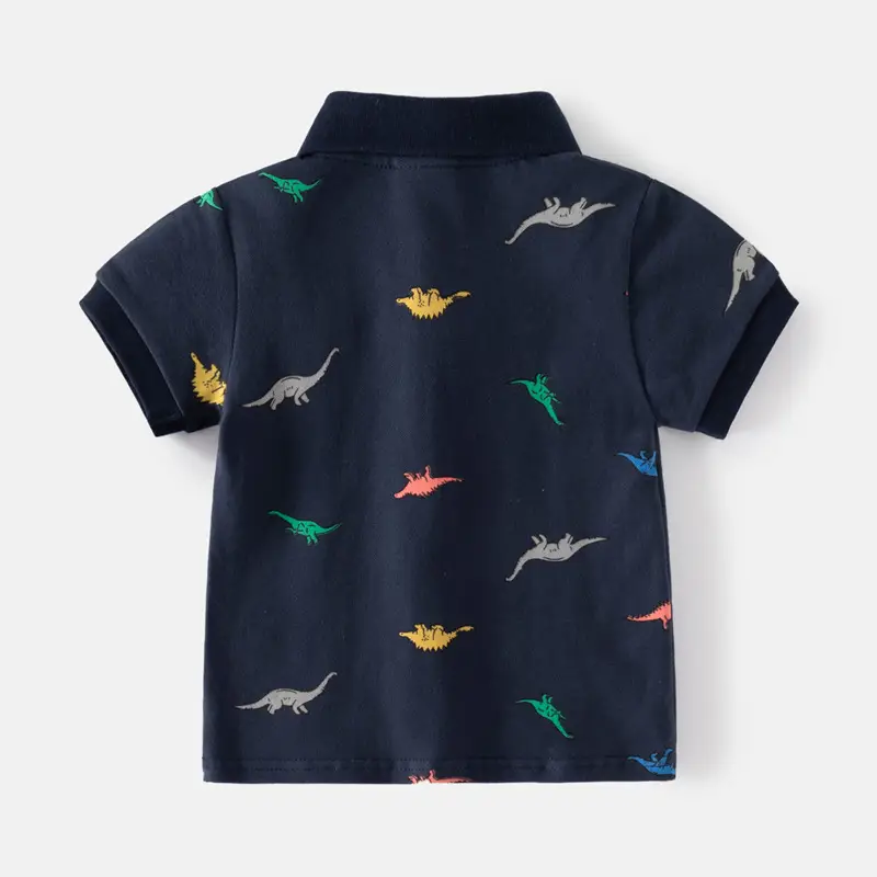 Kids Dinosaur Print Polo Shirt Set White Blue - Image 4
