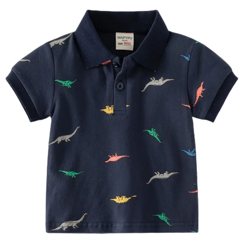 Kids Dinosaur Print Polo Shirt Set White Blue - Image 5