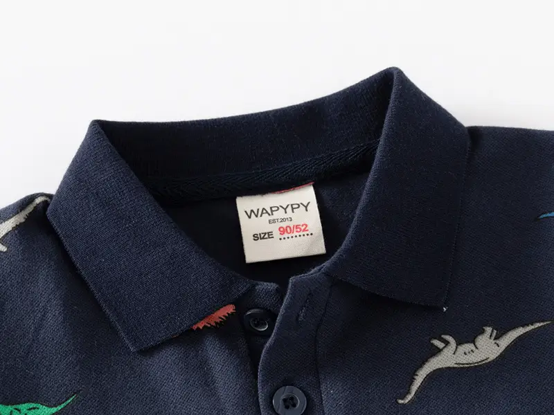 Kids Dinosaur Print Polo Shirt Set White Blue — feature 6