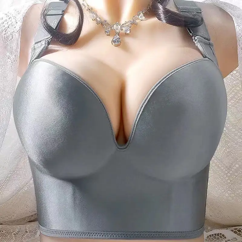 Glossy Seamless Front Buckle Large Size Large Cup Push-Up Adjustable Breast-Retracting Bra Adjustable Thin Cup Seamless Intimates — feature 13