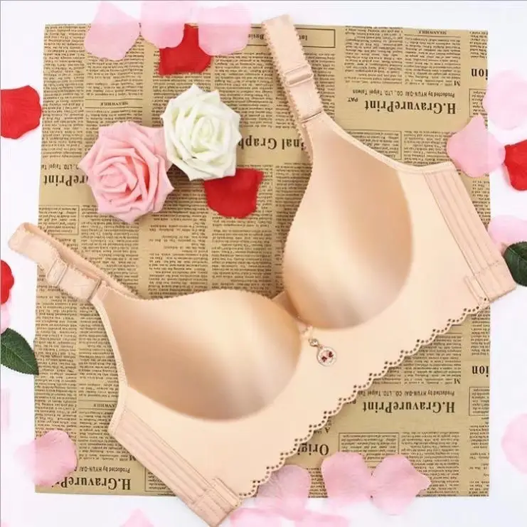 Glossy Seamless Front Buckle Large Size Large Cup Push-Up Adjustable Breast-Retracting Bra Adjustable Thin Cup Seamless Intimates — feature 5
