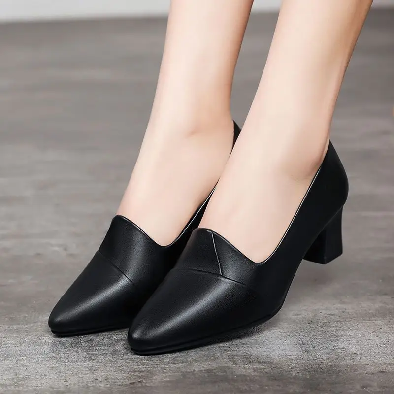 Black Pointed Heel Women's Leather Mules - Image 5