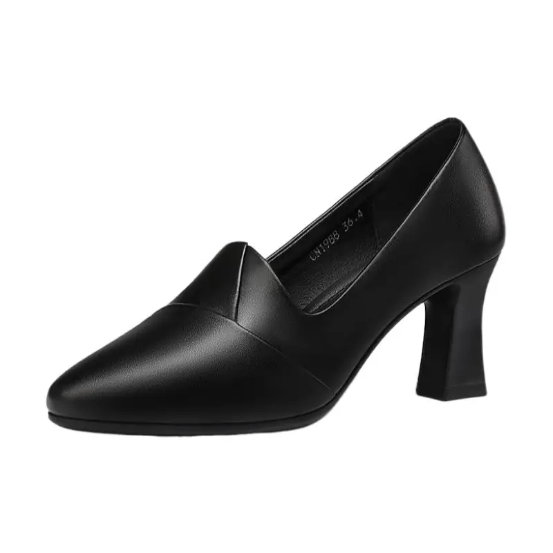 Black Pointed Heel Women's Leather Mules - Image 7