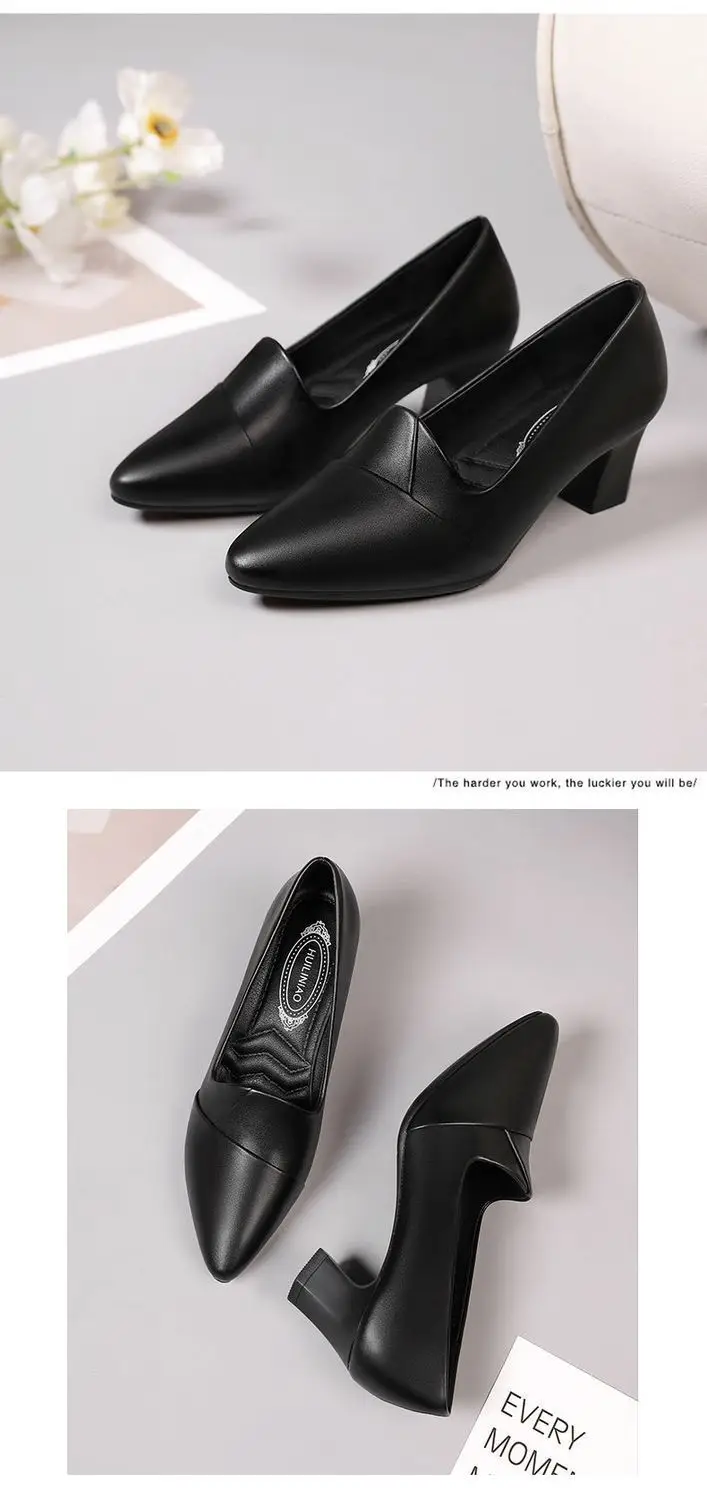 Black Pointed Heel Women's Leather Mules — feature 6