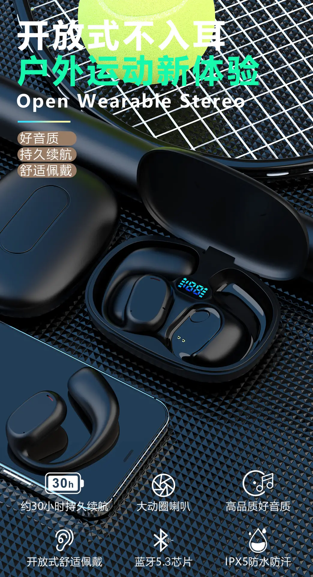 Wireless Ear-Mounted Headphones Bluetooth Bone Conduction — feature 1