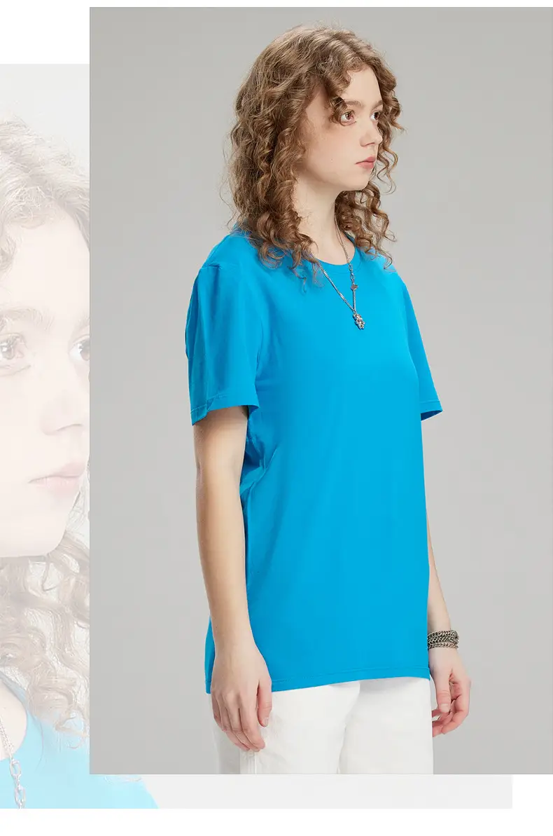 Men's Light Blue Lycra Cotton T-Shirt Round Neck Short Sleeve — feature 17