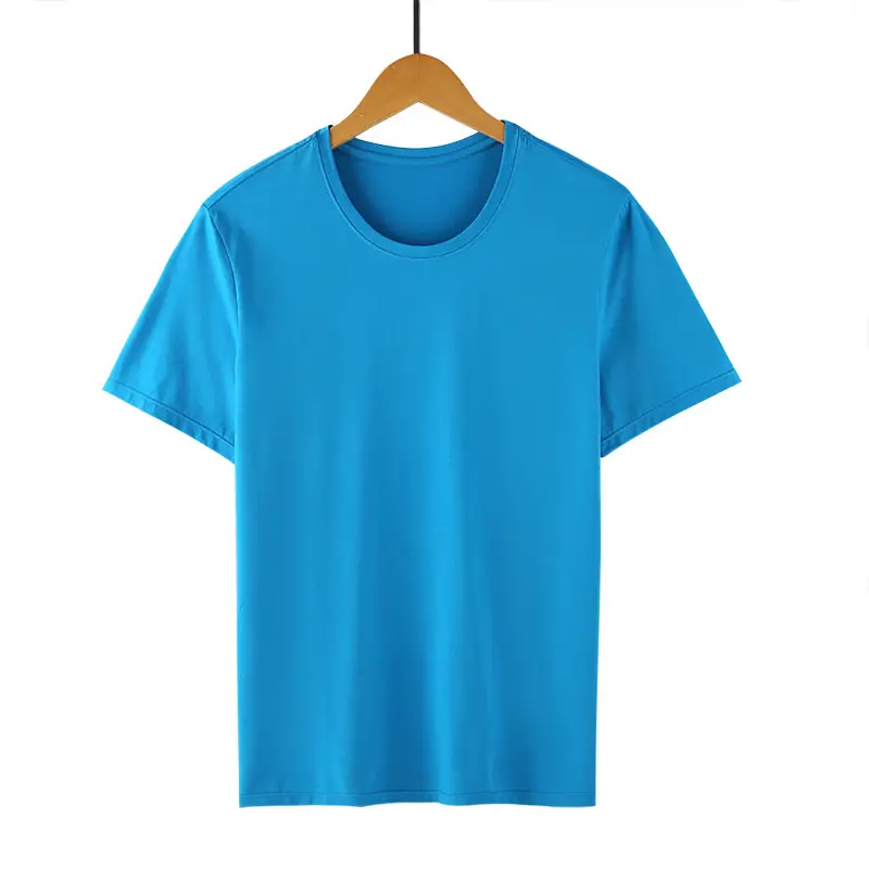 Men's Light Blue Lycra Cotton T-Shirt Round Neck Short Sleeve
