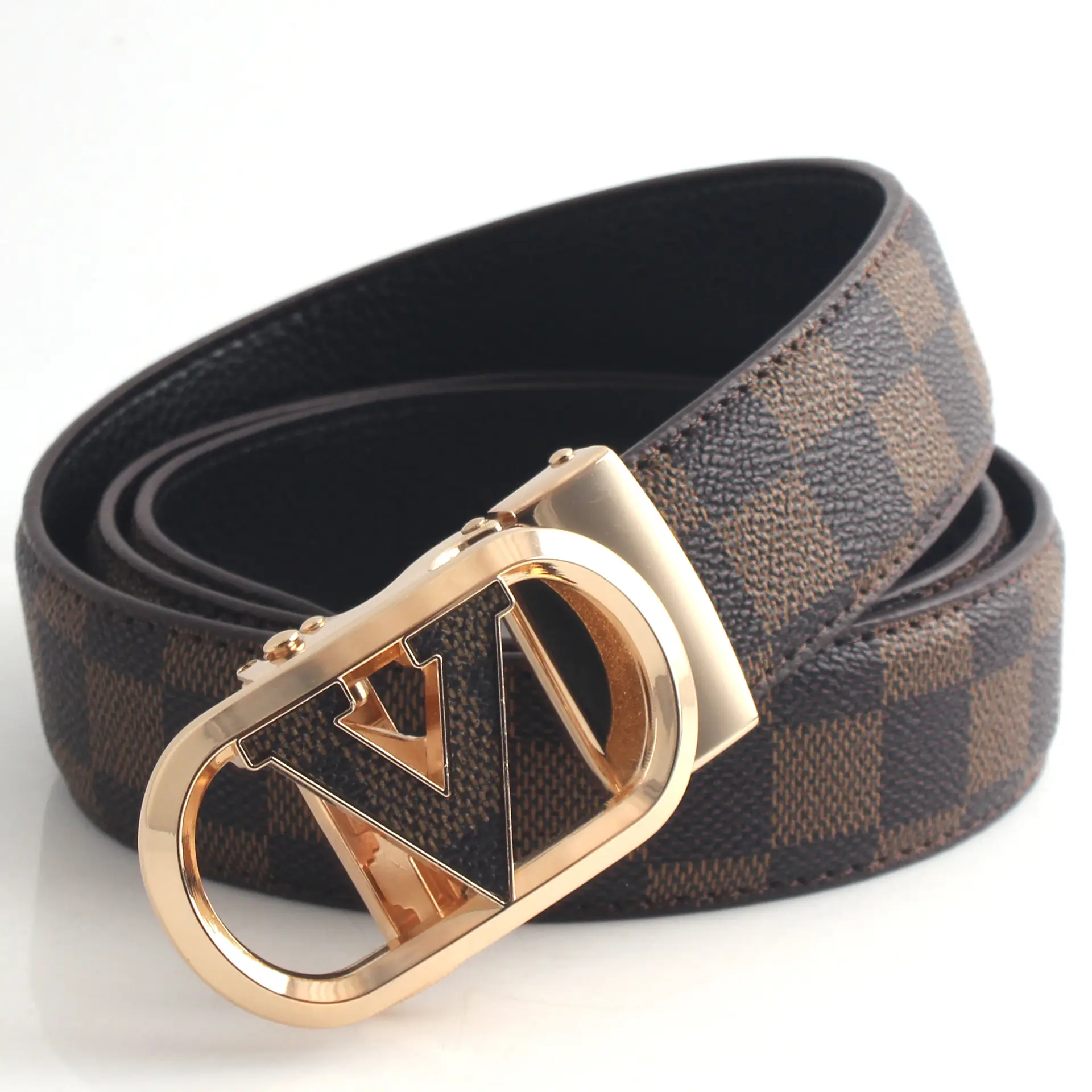 Men's V-Back Leather Belt with Gold Buckle - Image 8
