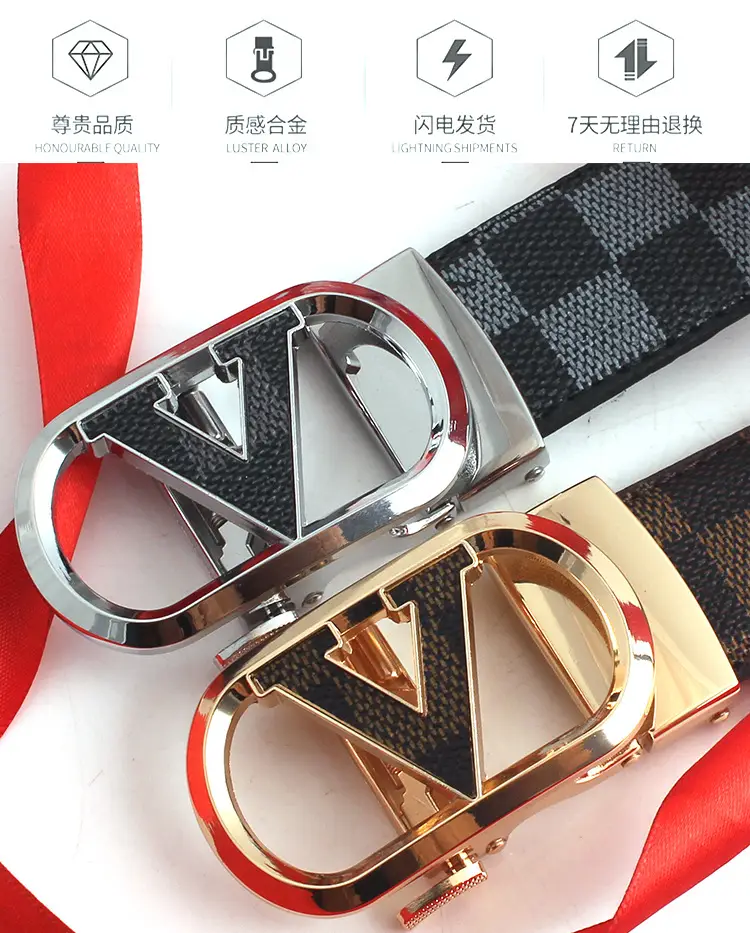 Men's V-Back Leather Belt with Gold Buckle — feature 2
