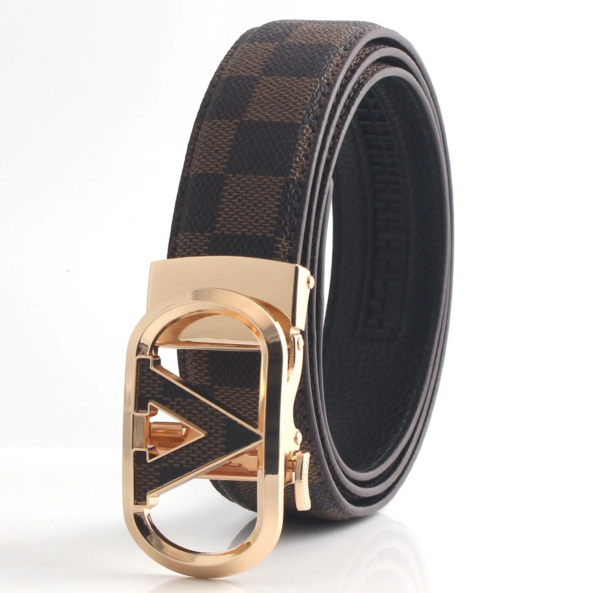 Men's V-Back Leather Belt with Gold Buckle