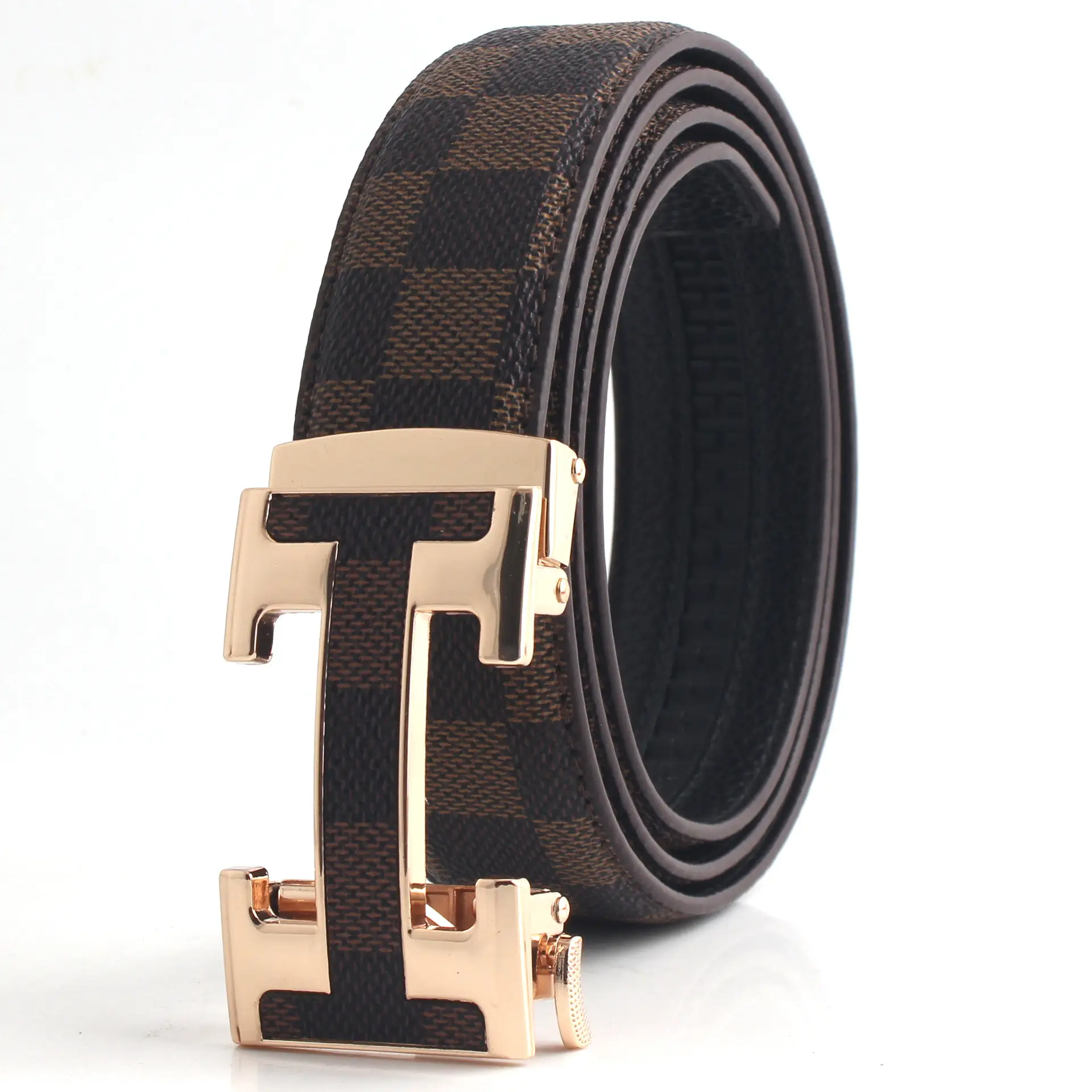 Men's V-Back Leather Belt with Gold Buckle - Image 3