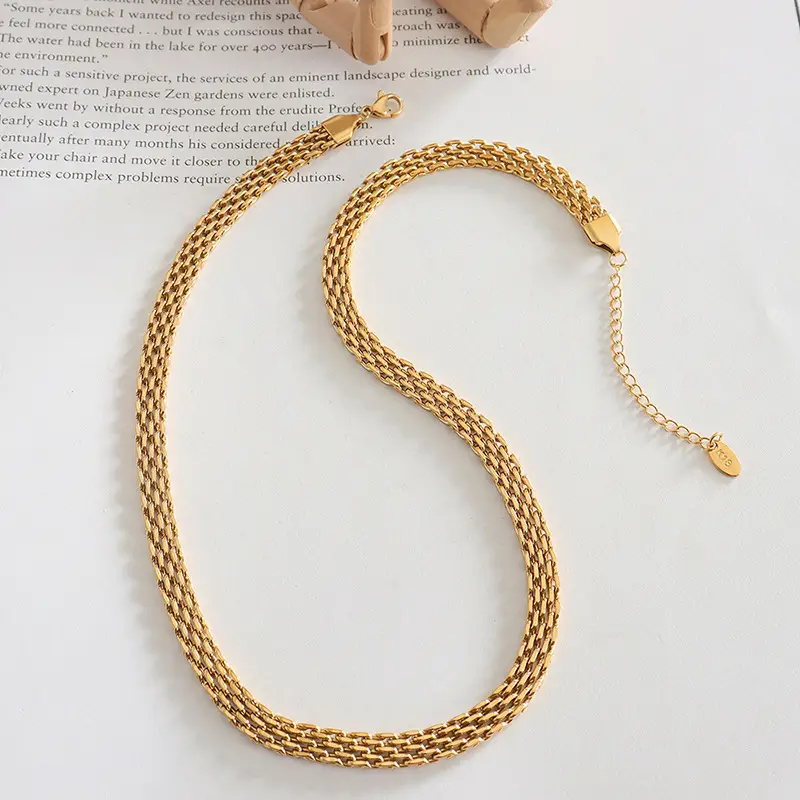 French Retro Woven Necklace Titanium Steel Plated 18K Gold
