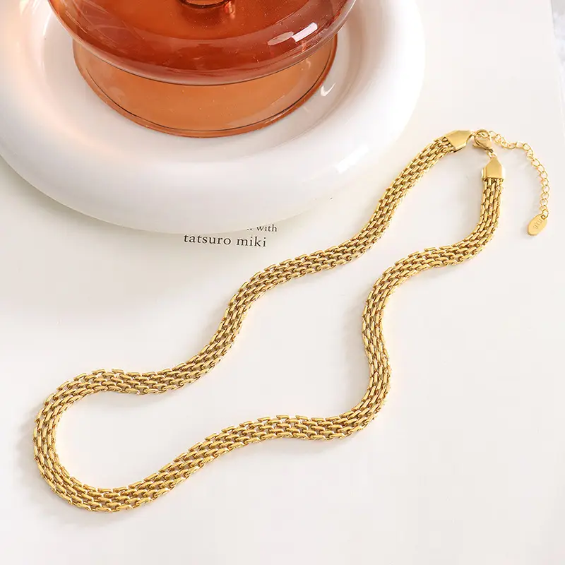 French Retro Woven Necklace Titanium Steel Plated 18K Gold