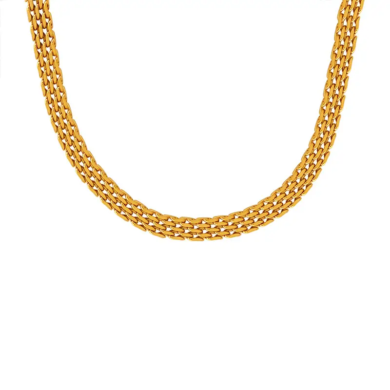 French Retro Woven Necklace Titanium Steel Plated 18K Gold