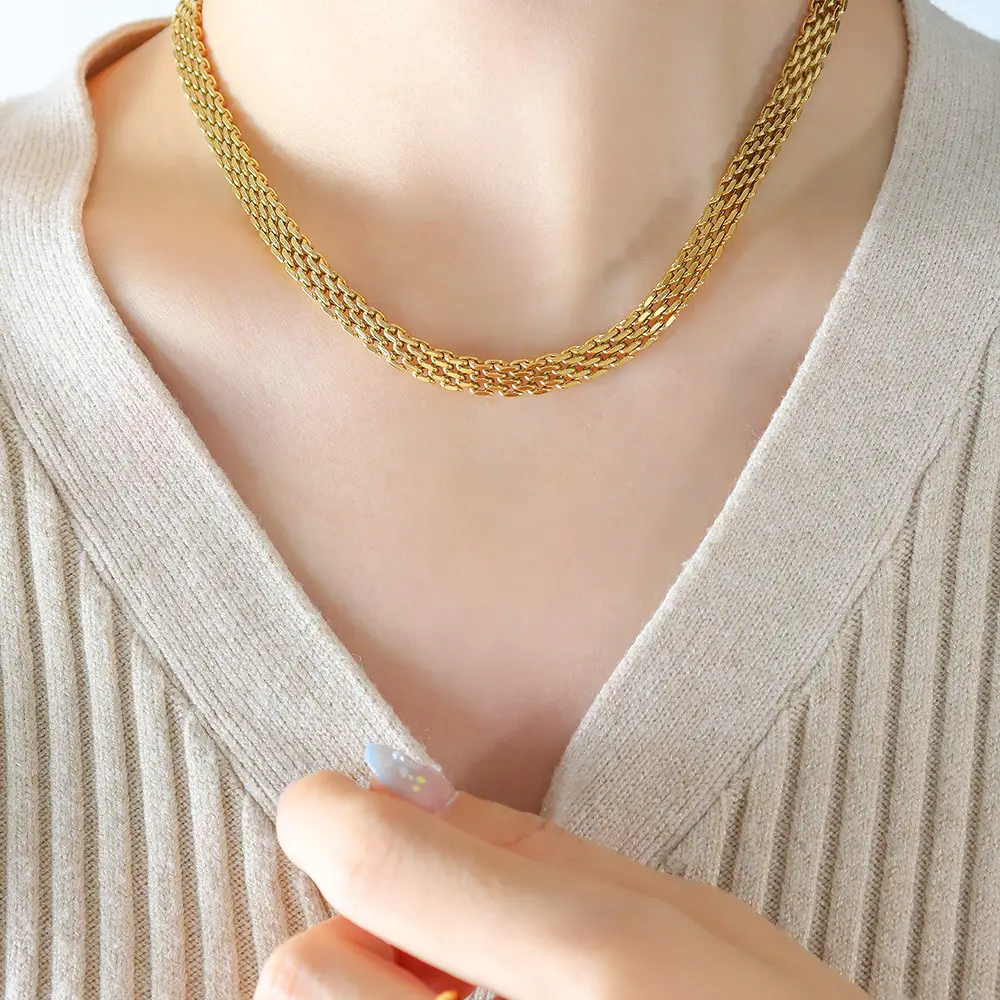 French Retro Woven Necklace Titanium Steel Plated 18K Gold
