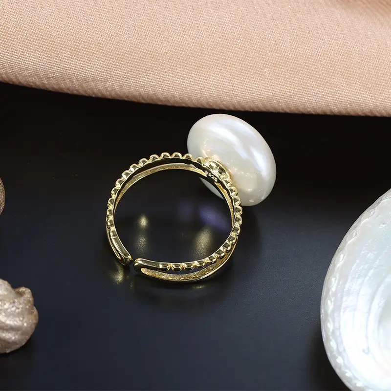 Pearl Ring with Gold Plated Baroque Design 13mm - Image 2