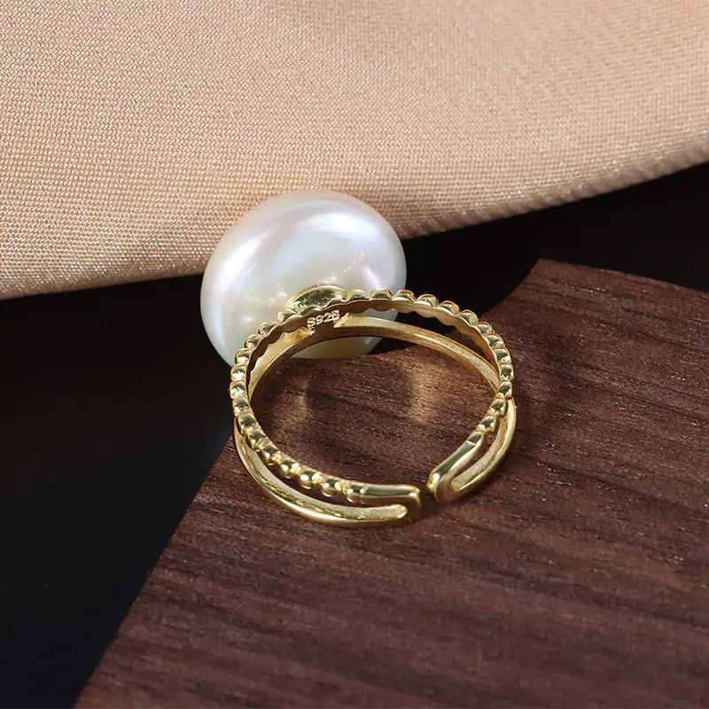 Pearl Ring with Gold Plated Baroque Design 13mm - Image 3