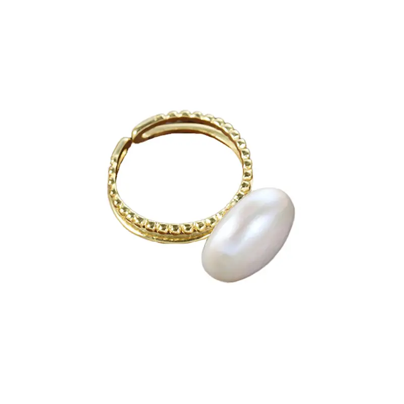 Pearl Ring with Gold Plated Baroque Design 13mm - Image 5