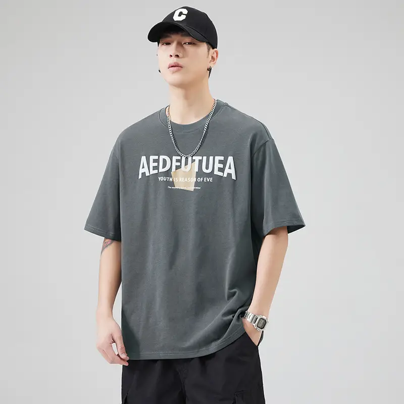 Men Grey Cotton T-Shirt with "EDFUTUA" Print - Image 6