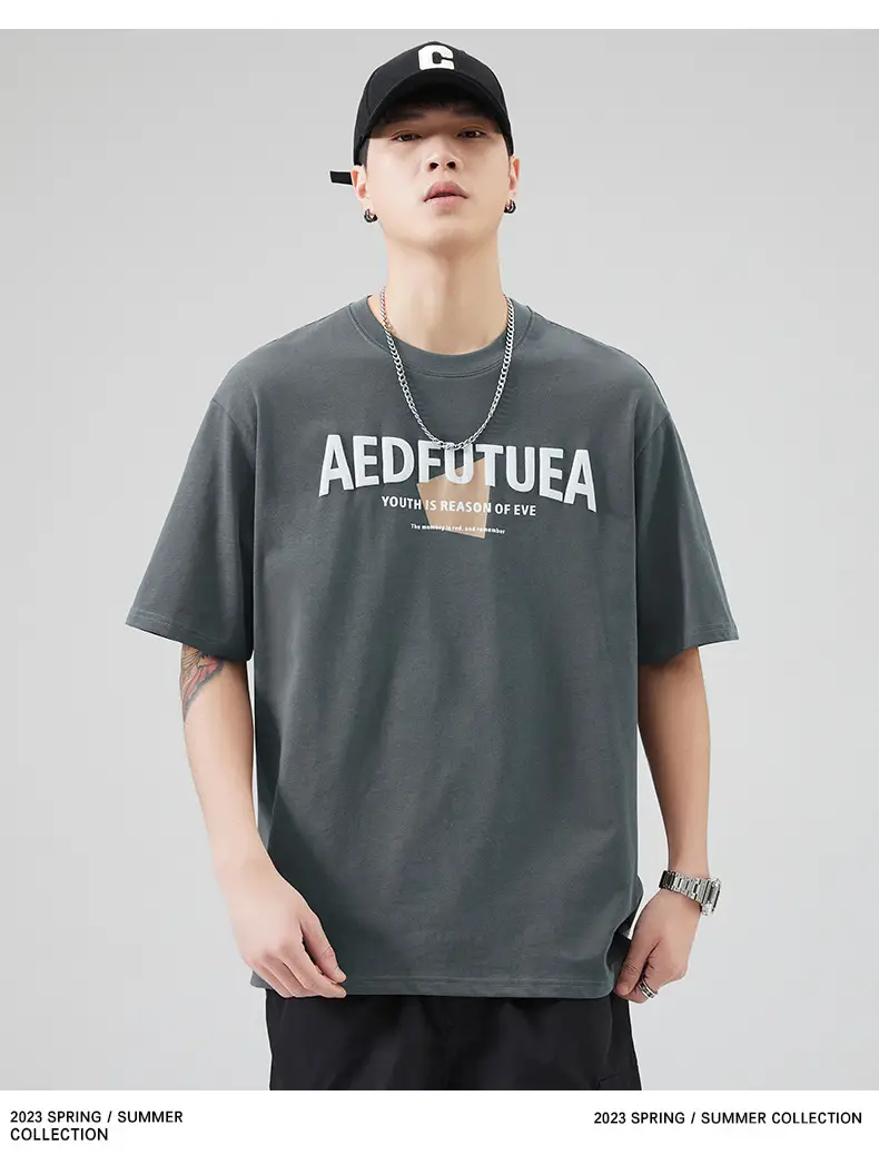 Men Grey Cotton T-Shirt with "EDFUTUA" Print — feature 8