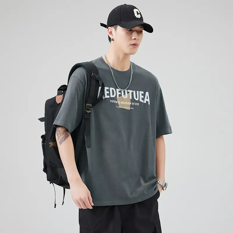 Men Grey Cotton T-Shirt with "EDFUTUA" Print - Image 2