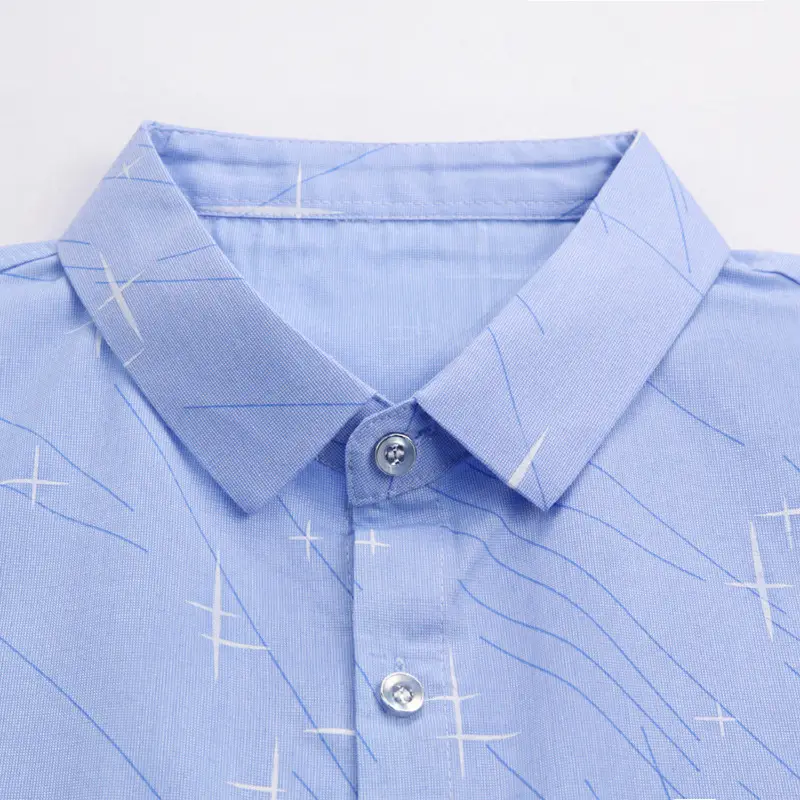 Men's Blue Cross Print Lapel Shirt Short Sleeve Casual