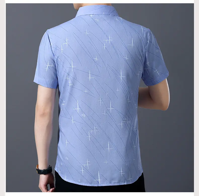 Men's Blue Cross Print Lapel Shirt Short Sleeve Casual — feature 15