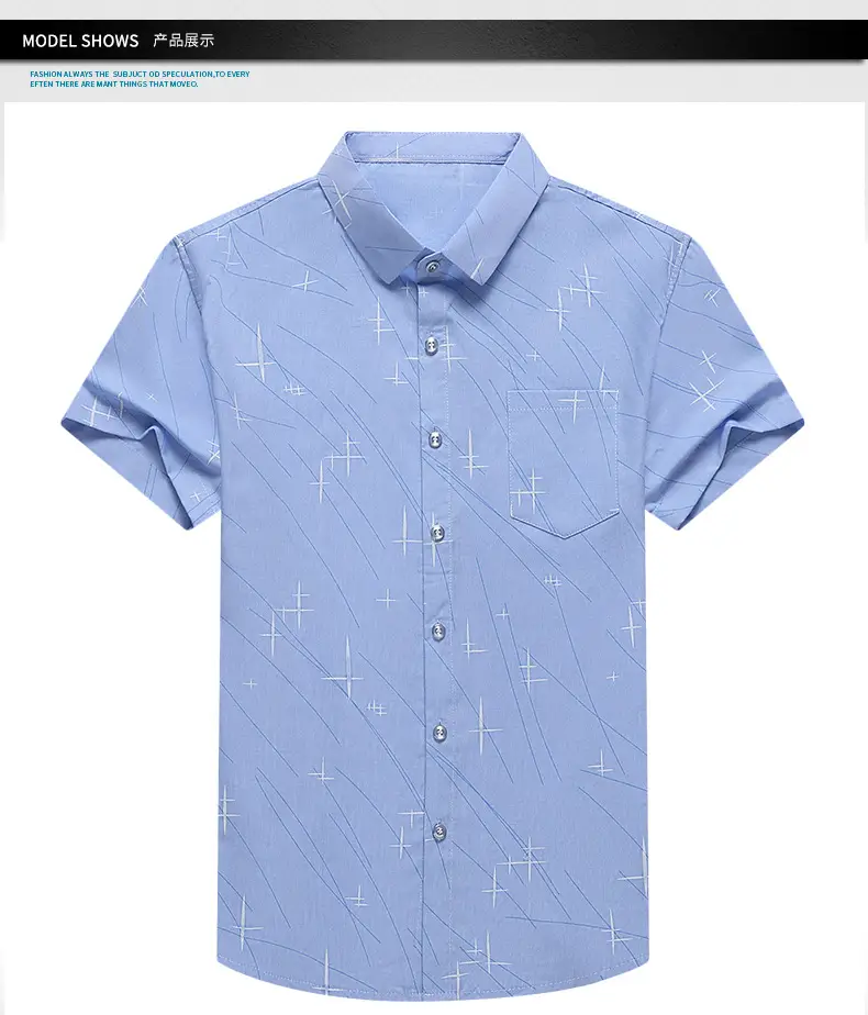 Men's Blue Cross Print Lapel Shirt Short Sleeve Casual — feature 21