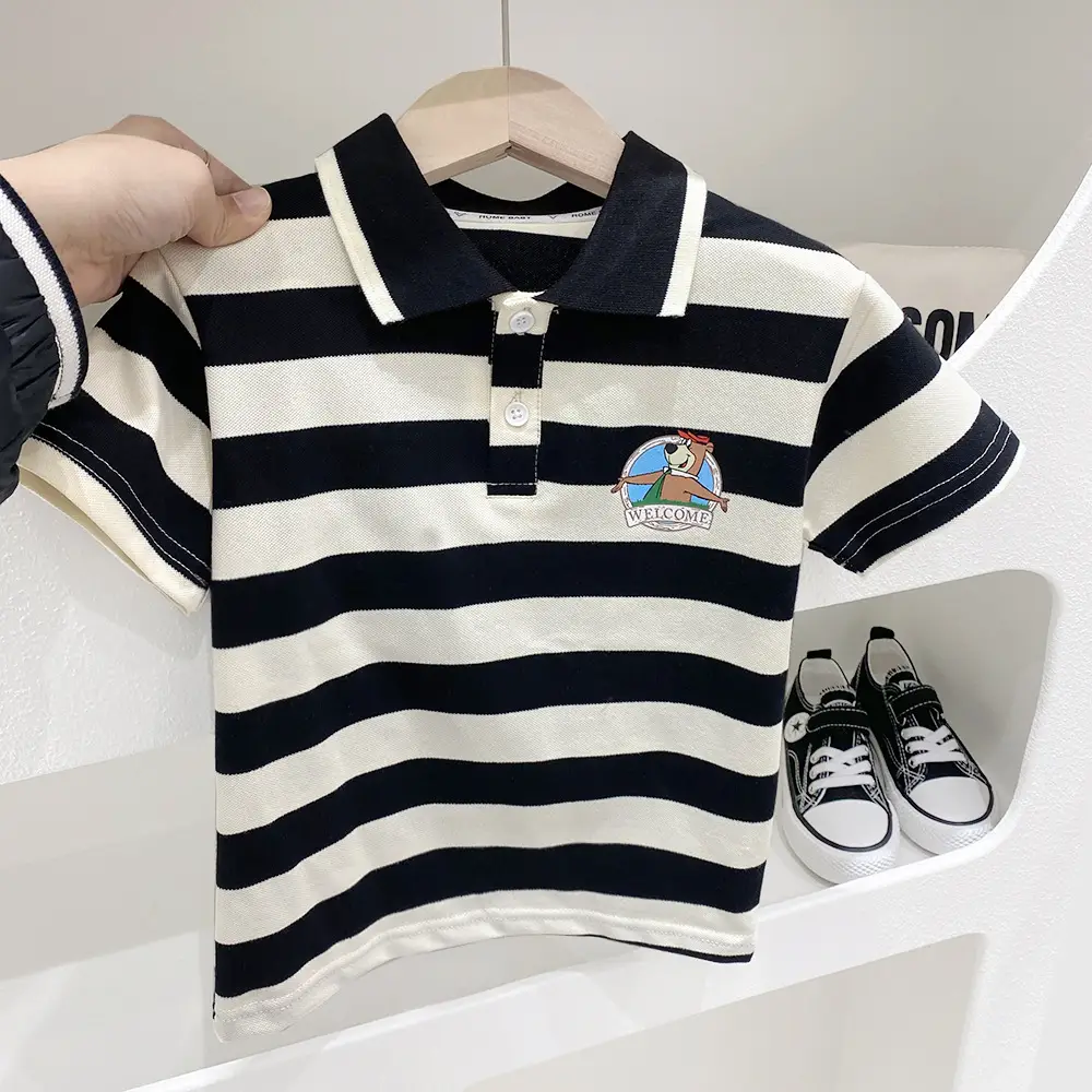 Children Striped Polo T-Shirt Boys 2023 Summer - Image 2