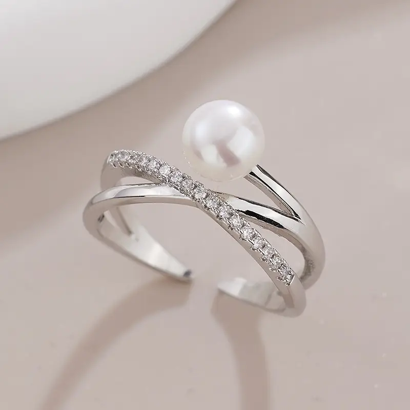Gold Pearl Ring for Women White Wedding Style - Image 4