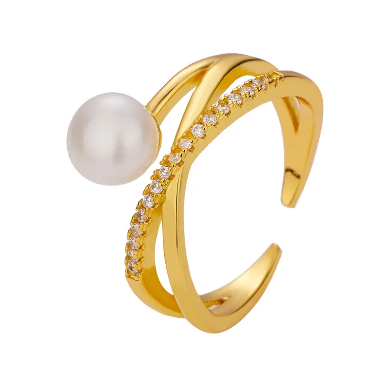 Gold Pearl Ring for Women White Wedding Style - Image 5