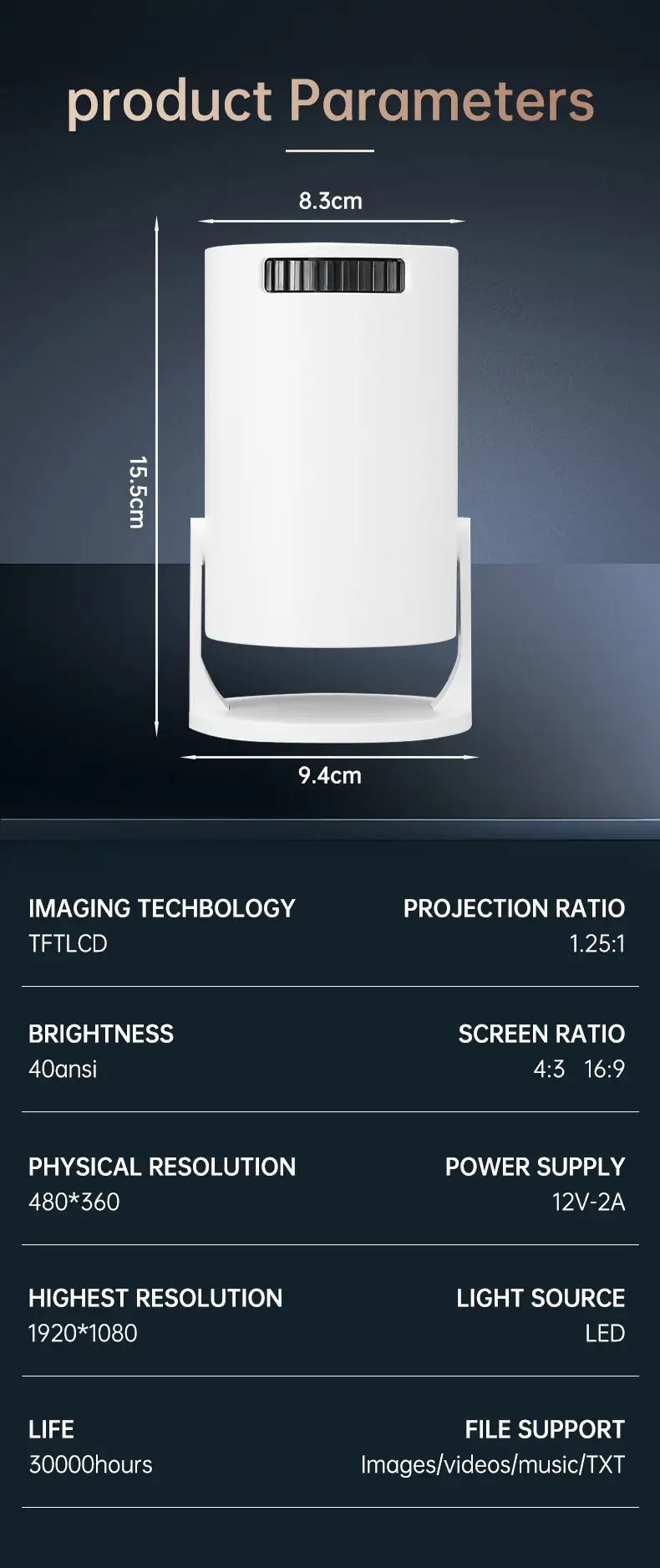 Overseas Cross-Border Hy300Mini Barrel New High-Definition Projector Portable Micro Mini Home Led Projector — feature 16