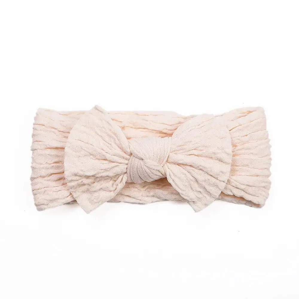 Beige Bow Baby Headband with Lace Trim