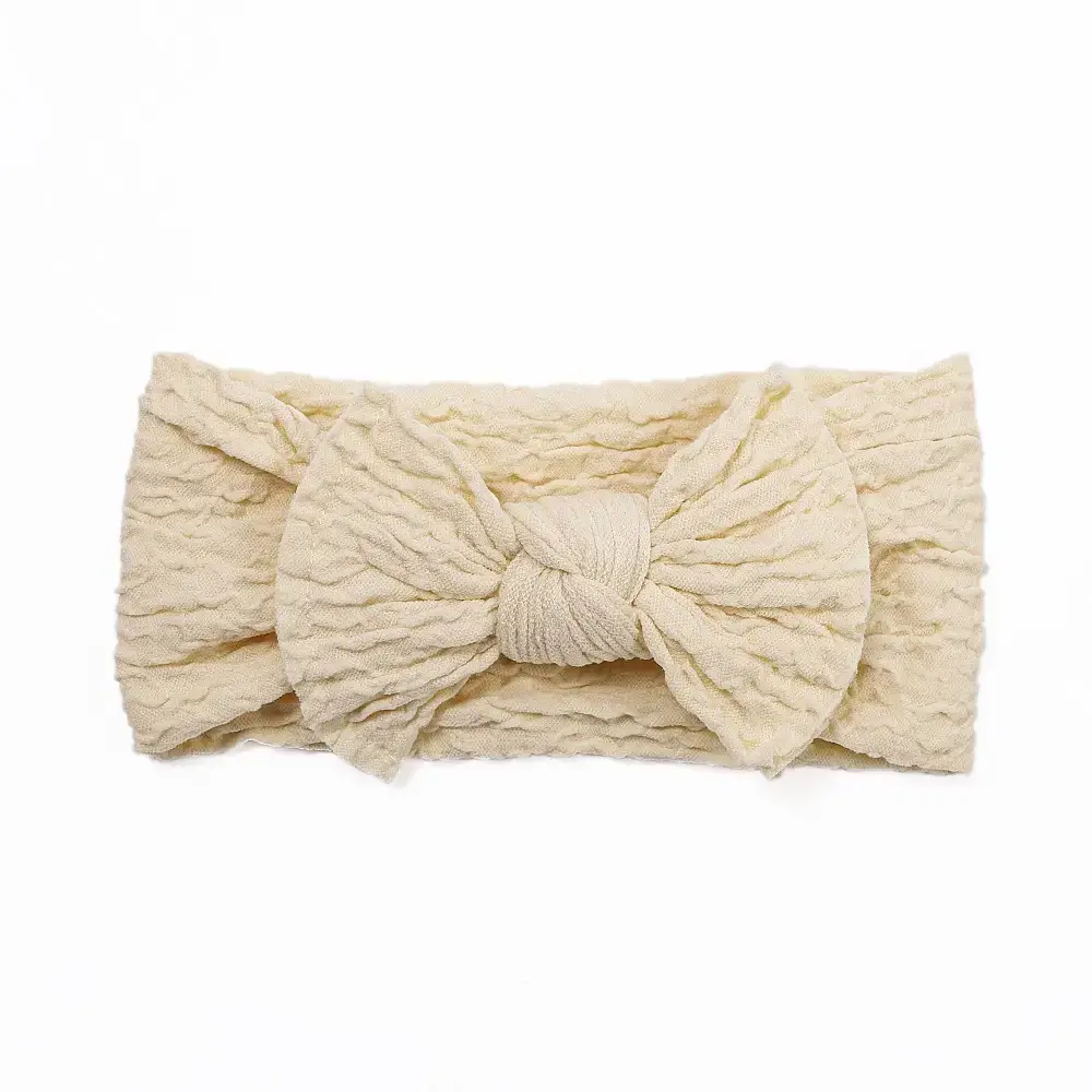 Beige Bow Baby Headband with Lace Trim