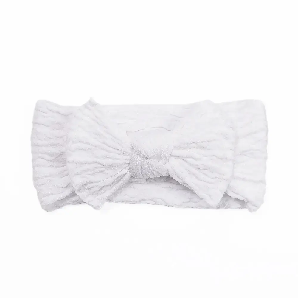 Beige Bow Baby Headband with Lace Trim