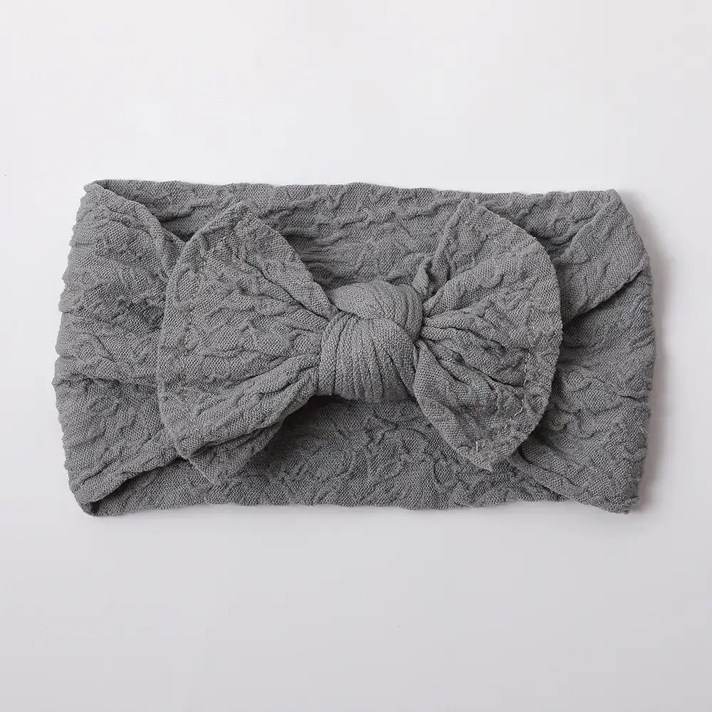 Beige Bow Baby Headband with Lace Trim