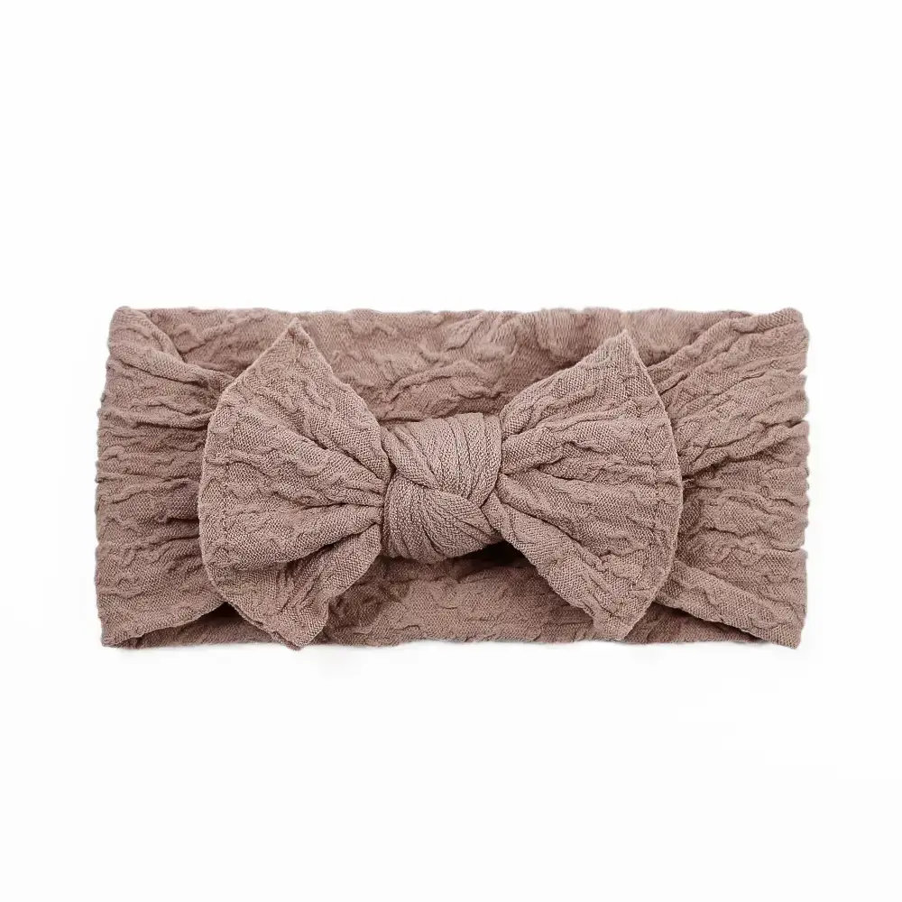 Beige Bow Baby Headband with Lace Trim