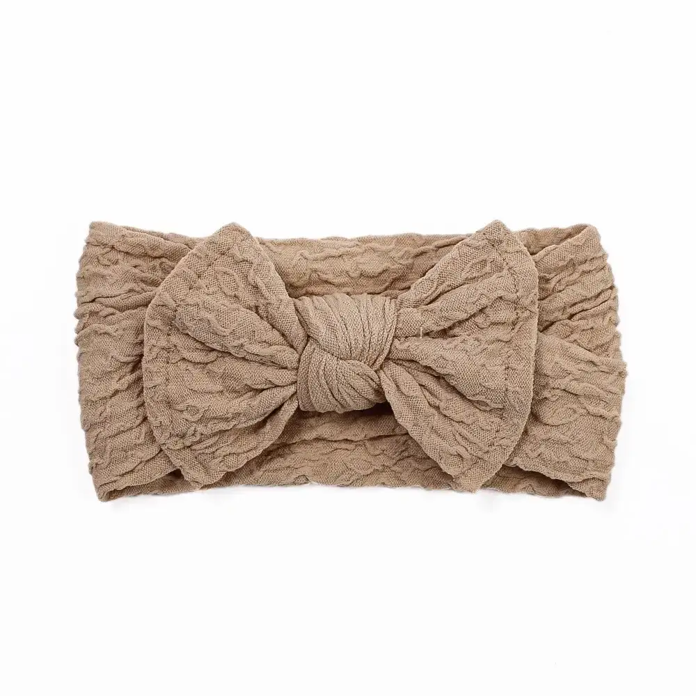 Beige Bow Baby Headband with Lace Trim