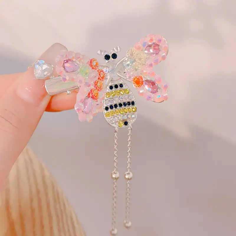 Random colored diamond small bee hairpin