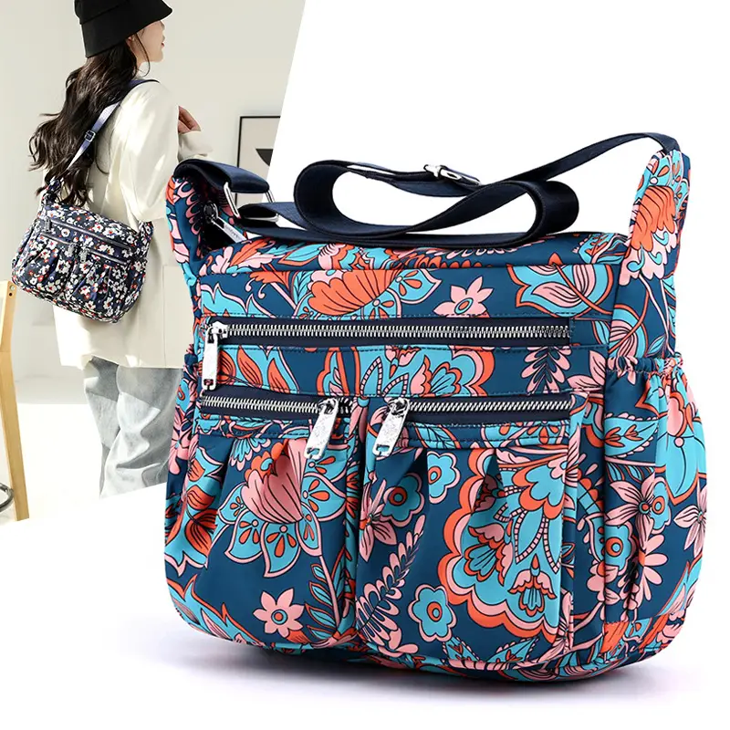 2023 New Pleated Women's Nylon Floral Shoulder Crossbody Bag