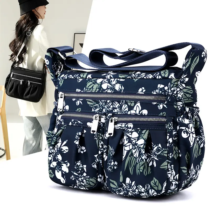 2023 New Pleated Women's Nylon Floral Shoulder Crossbody Bag