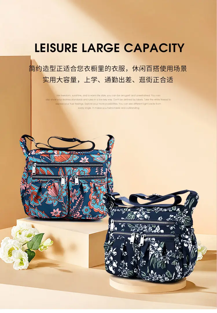 2023 New Pleated Women's Nylon Floral Shoulder Crossbody Bag — feature 1