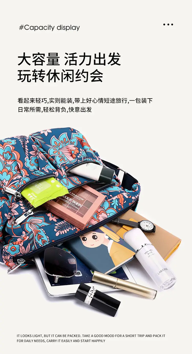 2023 New Pleated Women's Nylon Floral Shoulder Crossbody Bag — feature 5