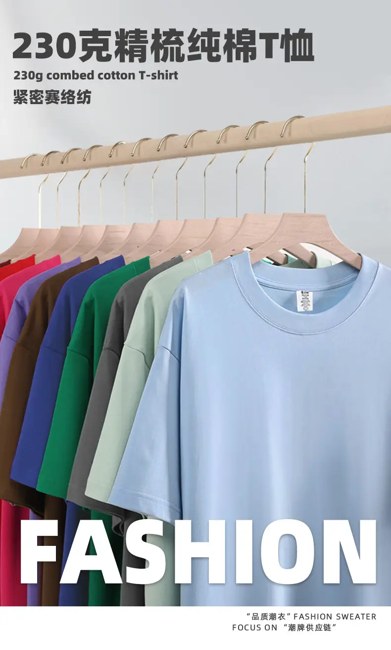 230g Cotton Shoulder T-Shirt Navy Blue Crew Neck — feature 3